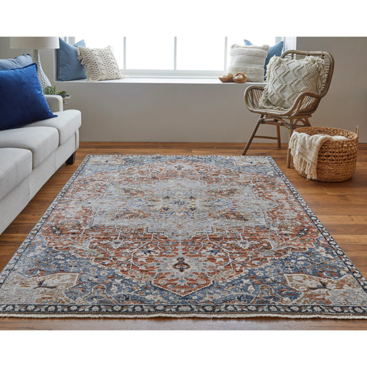 Kaia Transitional Rug - 39HXF by Feizy in orange, ivory, blue. Made from 73% polypropylene, 15% viscose, 12% polyester in a unique style.