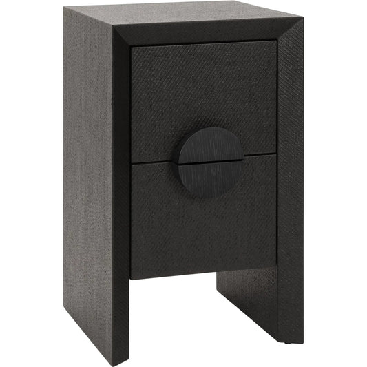 Parker Two Drawer Side Table by Worlds Away. Made from solid wood, mdf, grasscloth in a modern style.