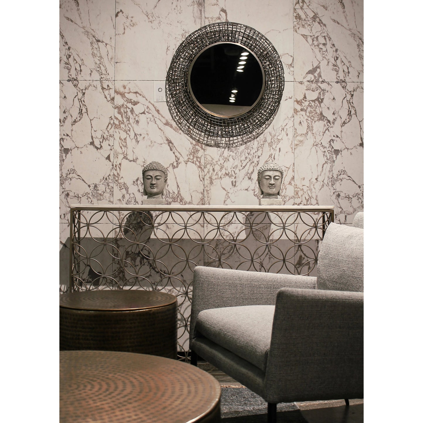 002 SI-2004363 | Additional Silo | Patio Buddha Head by LH Imports in light grey. Made from ficonstone ash grey in a modern style.