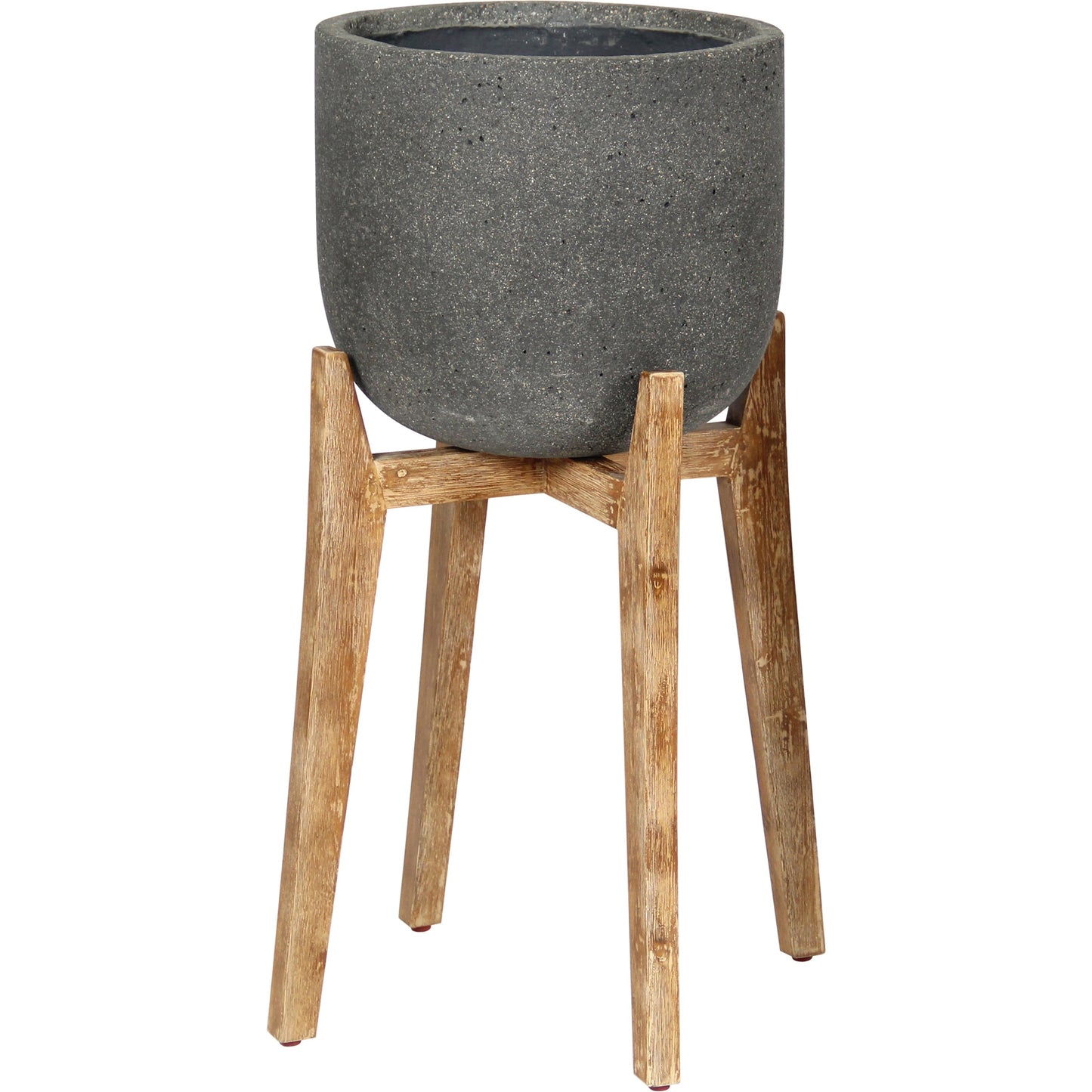 001 SI-2004370 | Primary Silo | Patio Round Standing Pot by LH Imports in grey stone and distressed natural. Made from acacia, ficonstone laterite grey in a modern style.