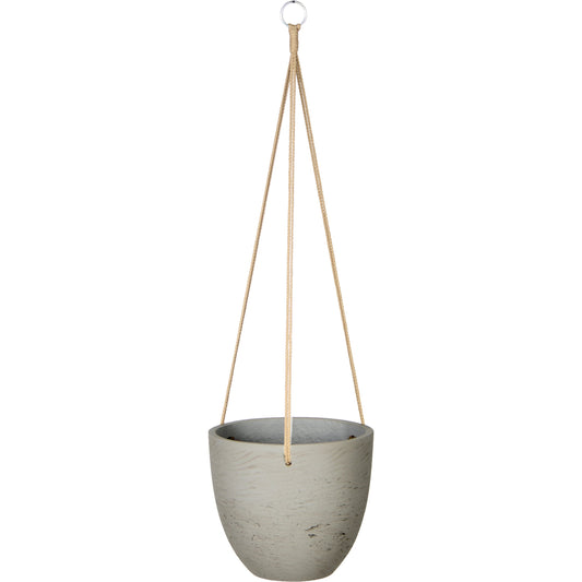 001 SI-2004187 | Primary Silo | Classic Hanging Pot by LH Imports in cement grey. Made from cement, brown polyester rope in a modern style.