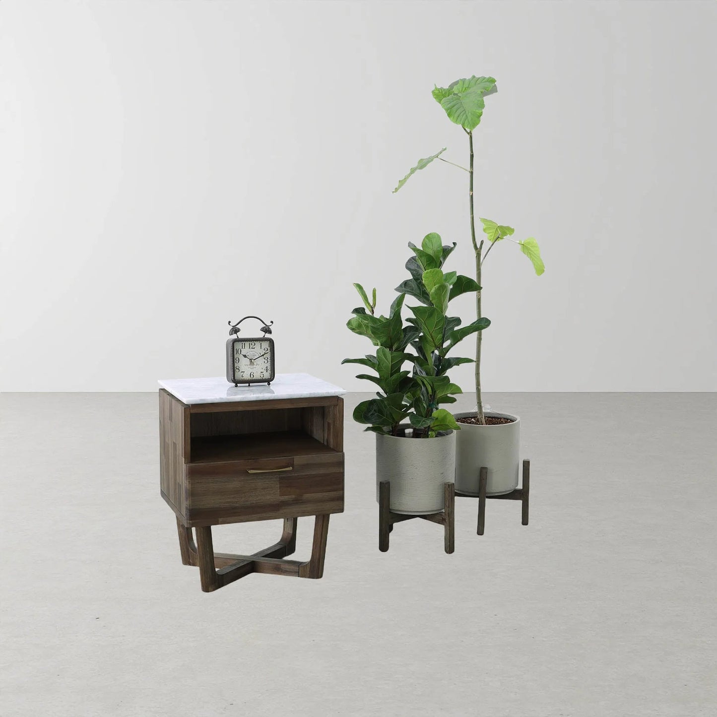 006 SI-2004374 | Lifestyle | Patio Round Standing Pot, Cement Grey by LH Imports in cement grey and brown washed. Made from cement, solid acacia in a modern style.