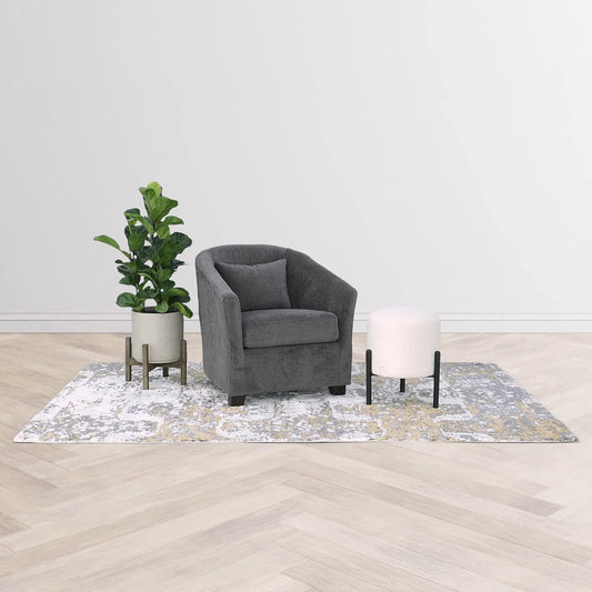 Patio Round Standing Pot, Cement Grey by LH Imports in cement grey and brown washed. Made from cement, solid acacia in a modern style.