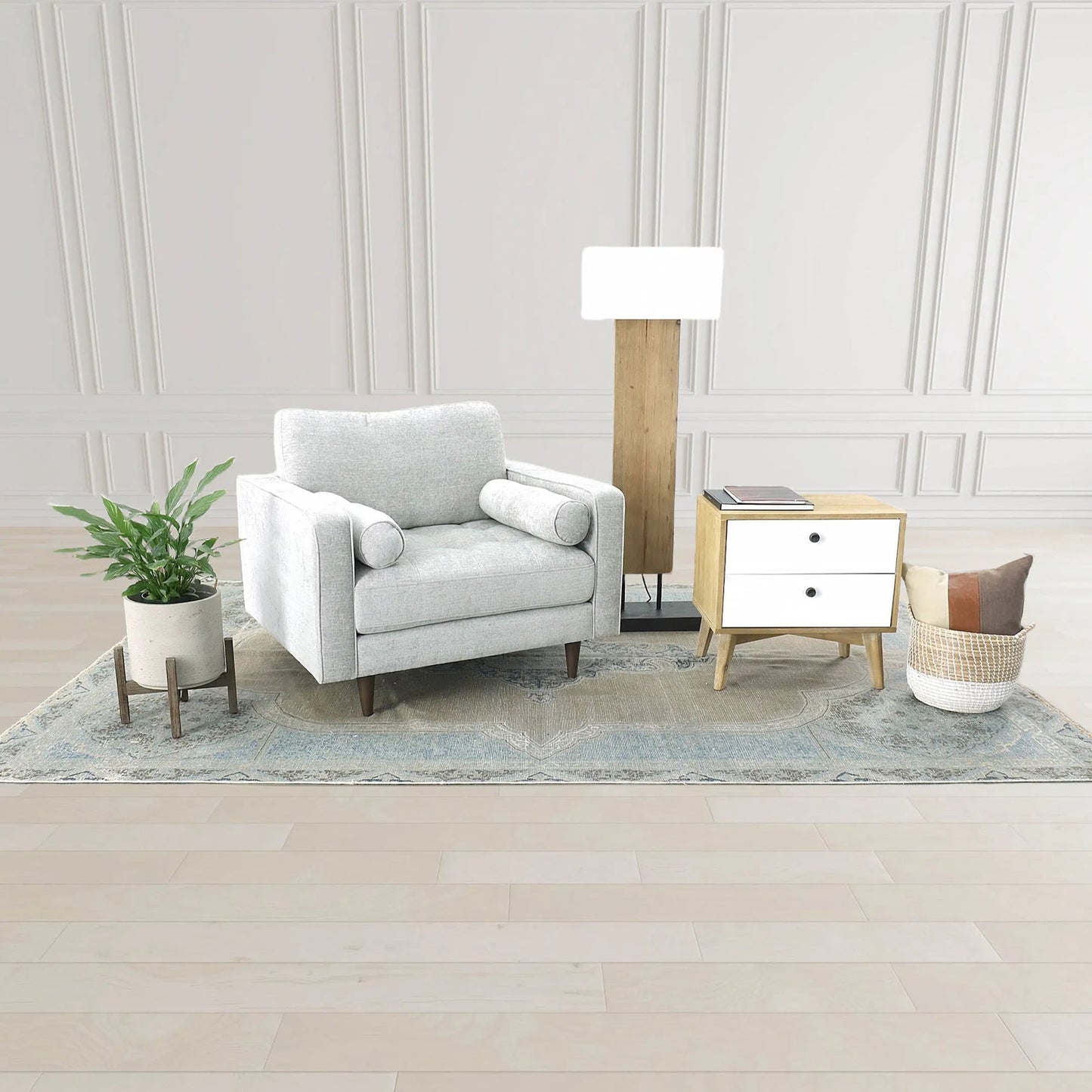 005 SI-2004374 | Lifestyle | Patio Round Standing Pot, Cement Grey by LH Imports in cement grey and brown washed. Made from cement, solid acacia in a modern style.
