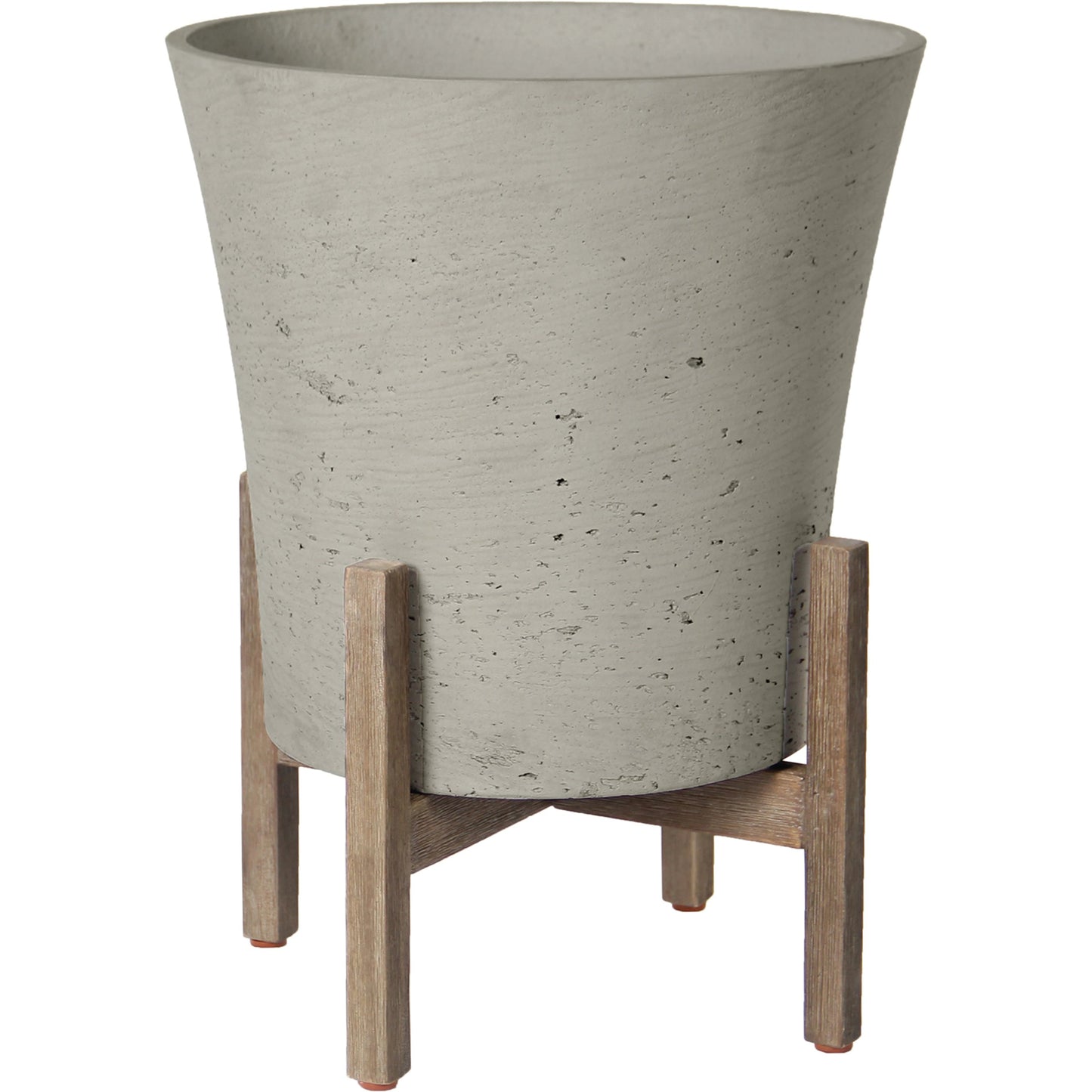 001 SI-2004378,SI-2004379 | Primary Silo | Patio Tapered Standing Pot by LH Imports in cement grey and brown washed. Made from cement, solid acacia in a modern style.