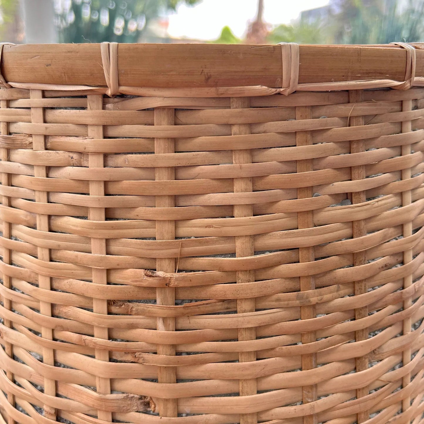 002 SI-2325191 | Closeup | Bamboo Indoor Basket Pot by LH Imports in light brown and natural. Made from bamboo, concrete in a unique style.