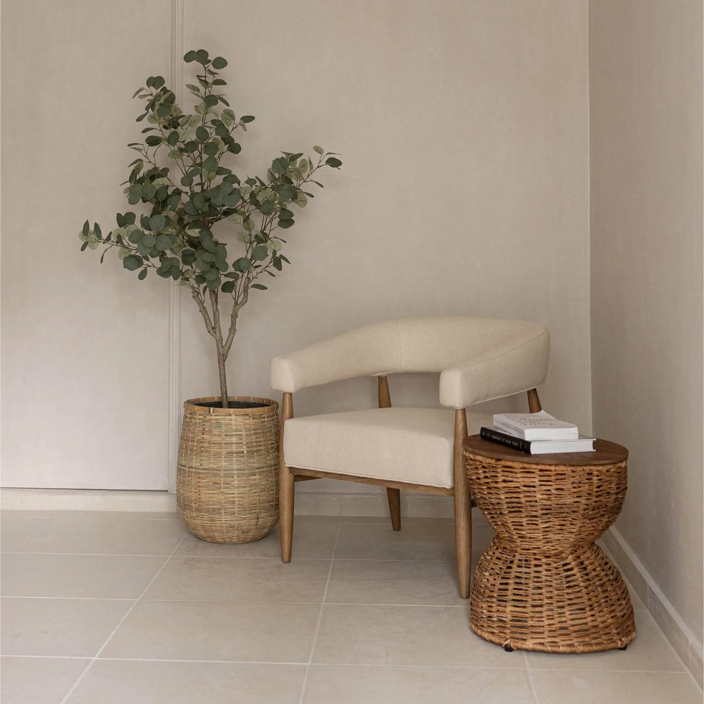 005 SI-2325191 | Lifestyle | Bamboo Indoor Basket Pot by LH Imports in light brown and natural. Made from bamboo, concrete in a unique style.
