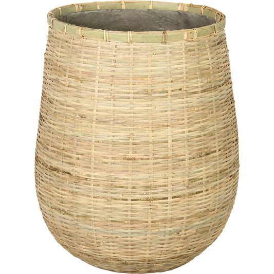 Bamboo Indoor Basket Pot by LH Imports in light brown and natural. Made from bamboo, concrete in a rustic style.