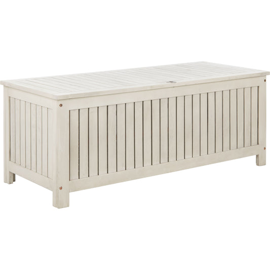 Parke Outdoor Cushion Box by HedgeApple Essentials. Made from eucalyptus wood, galvanized steel in a coastal style.
