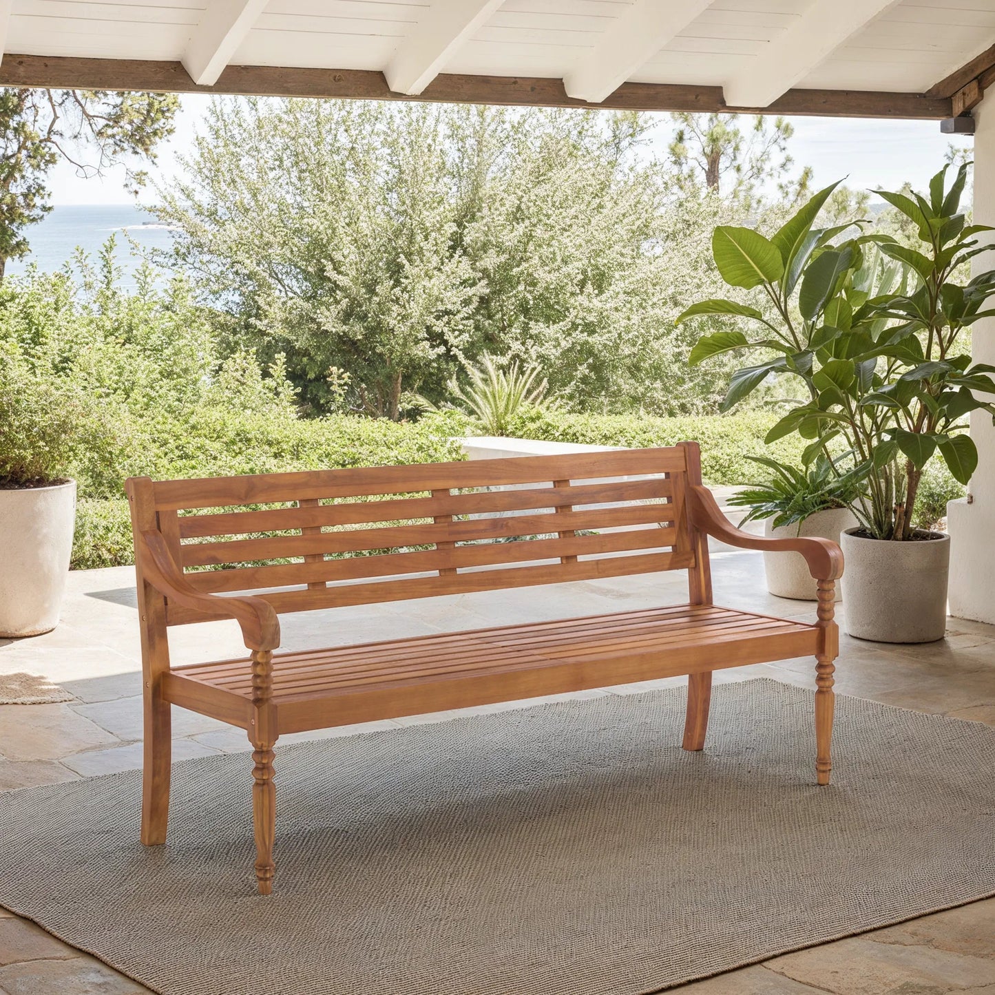 010 SI-2454086 | Lifestyle | Waushara Bench by HedgeApple Essentials in natural. Made from acacia, iron in a transitional style.