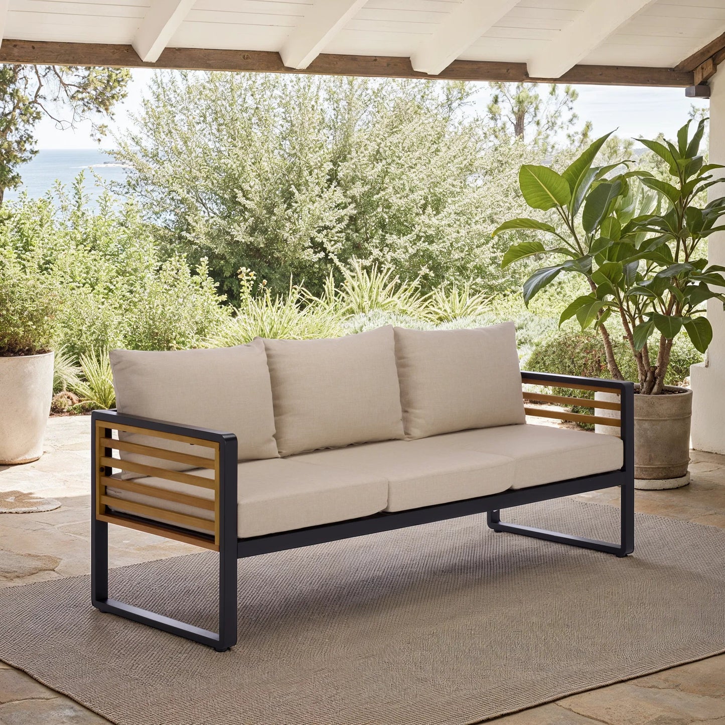 010 SI-2454093 | Lifestyle | Edgefield 3 Seater Sofa by HedgeApple Essentials in black, taupe. Made from eucalyptus, iron, steel, poly cd, foam in a transitional style.
