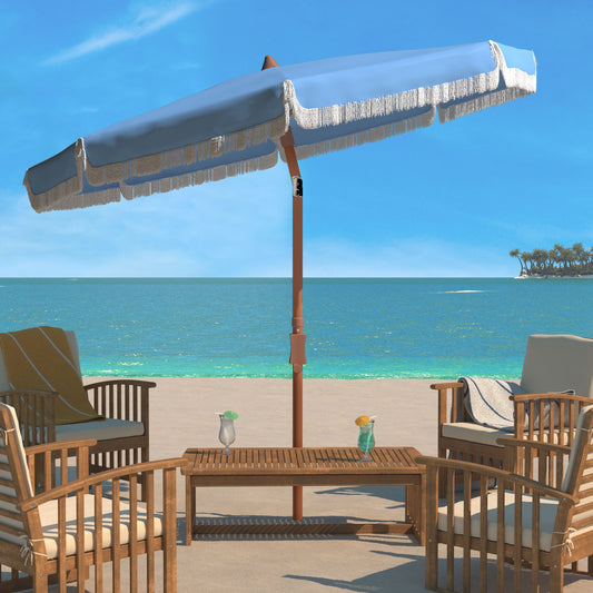 Cascade Fringe Umbrella by HedgeApple Essentials. Made from powder coating, 100% polyester, aluminum in a coastal style.