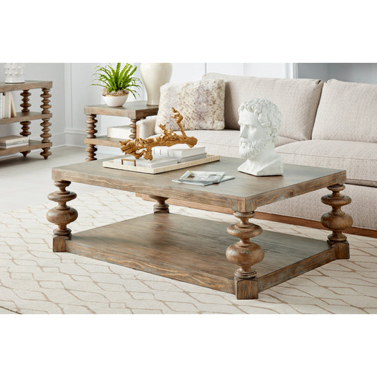 Architrave Rectangular Cocktail Table by A.R.T. Furniture in almond. Made from pine solids and veneer in a traditional style.