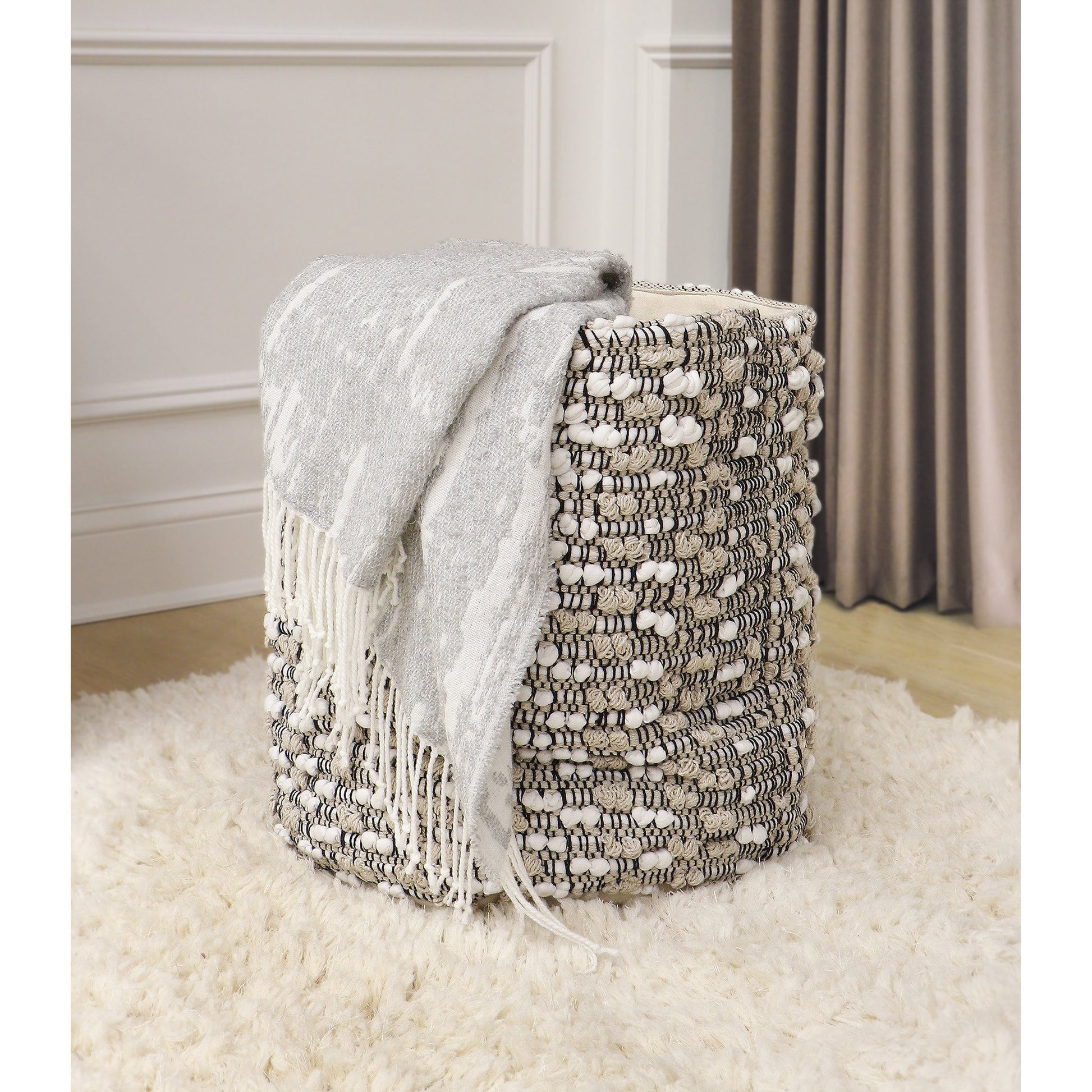 Grandcanyon Basket by Pasargad Home in white. Made from cotton in a eclectic & global style.