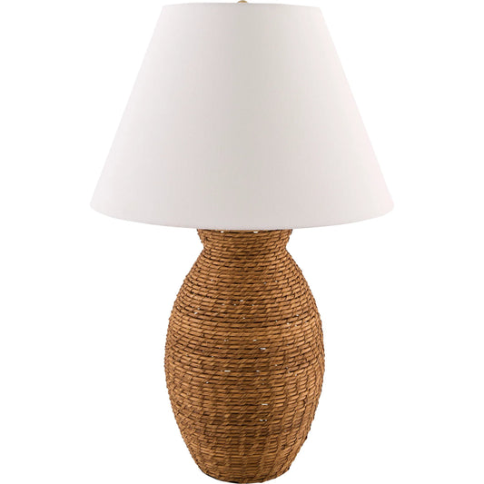 Pubil Accent Table Lamp by Surya. Made from rattan, linen, plastic, iron in a rustic style.