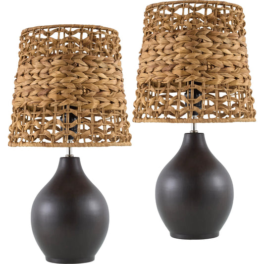 Pabu Accent Table Lamp (Set of 2) by Livabliss in painted. Made from ceramic, seagrass in a rustic style.