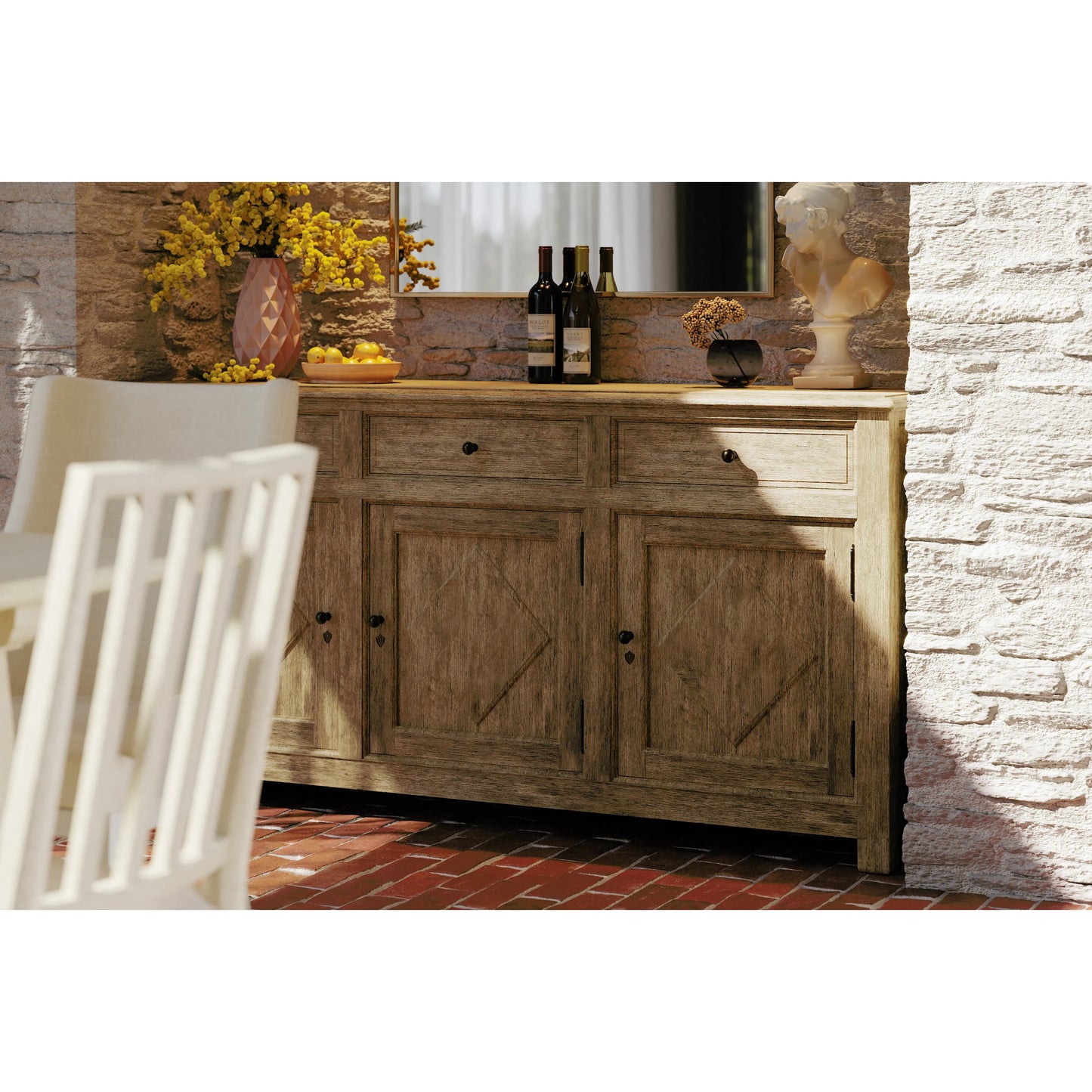 008 SI-2186319 | Lifestyle | Timeless Eon Rustic French Credenza by Jonathan Charles in brown and stripped brown chestnut. Made from oak in a modern style.