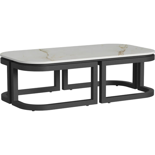 Malibu Outdoor Coffee Table by Sunset West in black. Made from aluminum in a modern style.