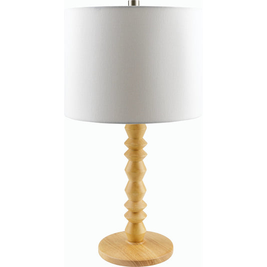 Padauk Table Lamp - 535699 by Livabliss in body: beige, base: cream, shade: white, finial: metallic - silver, cord: translucent and paintedpaintedplated. Made from wood veneer, linen, polystyrene in a modern style.