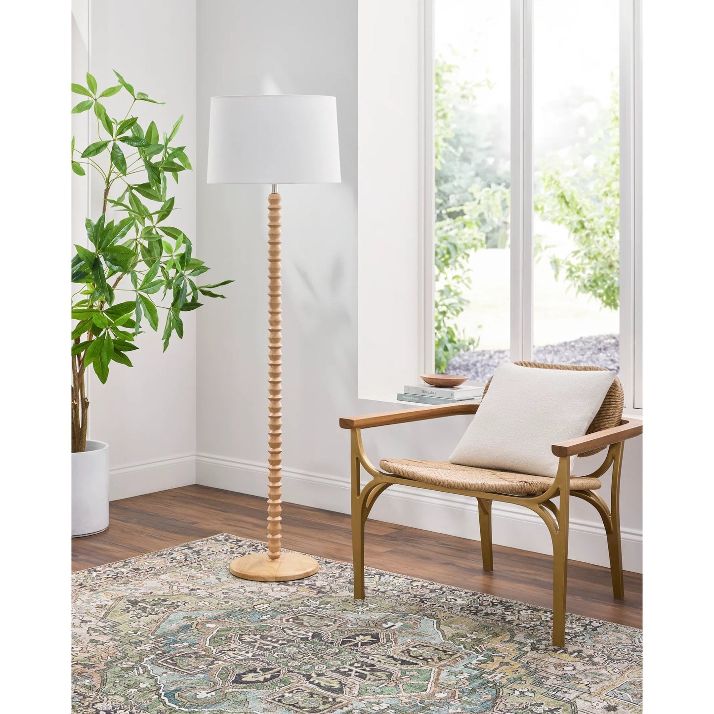 003 SI-2245747 | Lifestyle | Padauk Accent Floor Lamp by Livabliss in paintedpaintedplated. Made from wood veneer, linen, polystyrene in a transitional style.