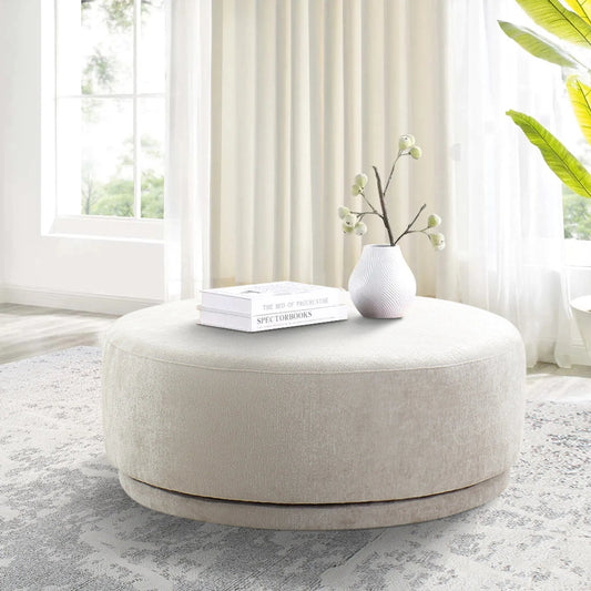 Cielo Round Ottoman Wood - PDY-22092 by Pasargad Home in beige. Made from polyester fabric in a unique style.