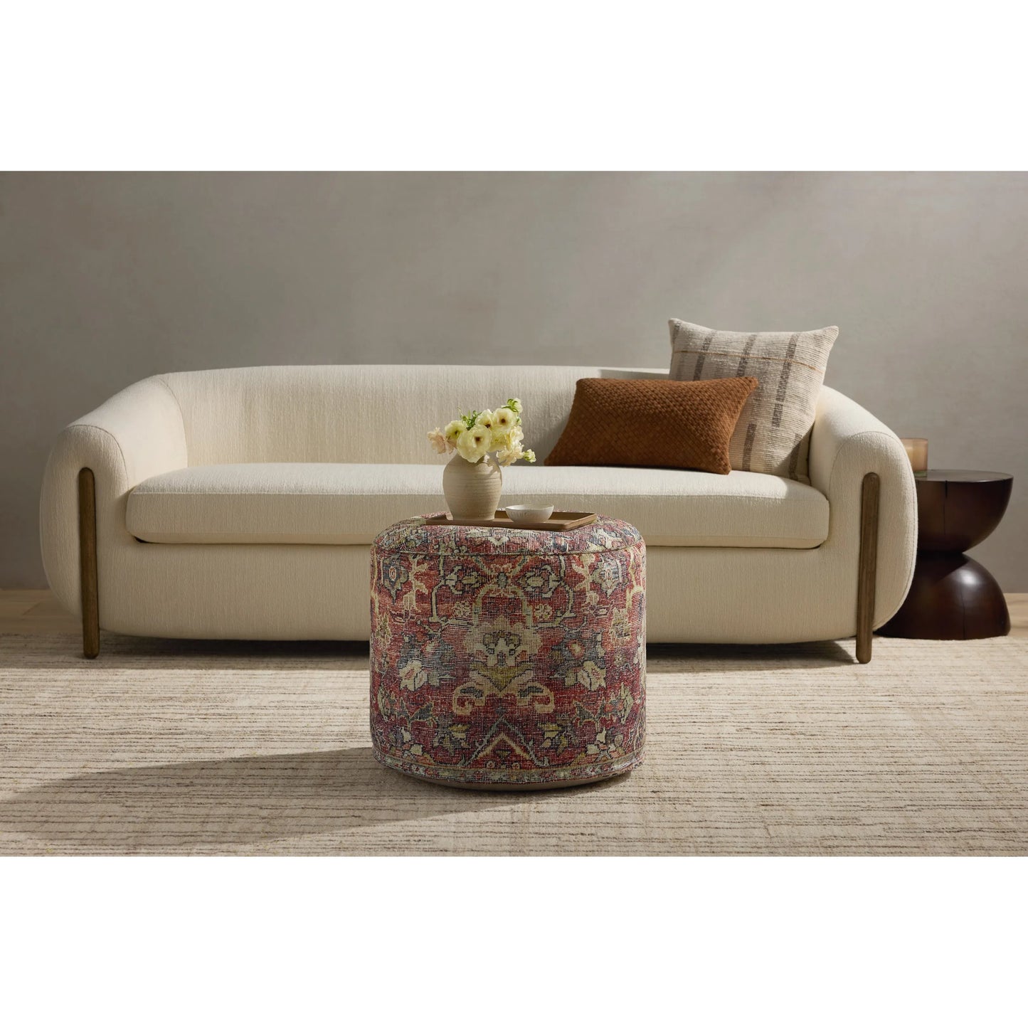 005 SI-2455435 | Lifestyle | LPFLAY2 Pouf by Loloi in spice. Made from 100% polyester in a traditional style.