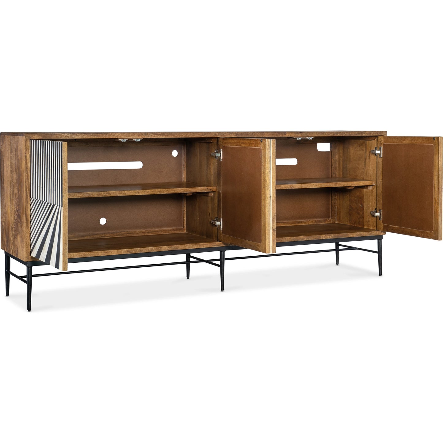 002 SI-2133794 | Additional Silo | Commerce and Market Linear Perspective Credenza by Hooker Furniture in medium wood, black & white bone inlay. Made from mango solids, bone, iron in a modern style.
