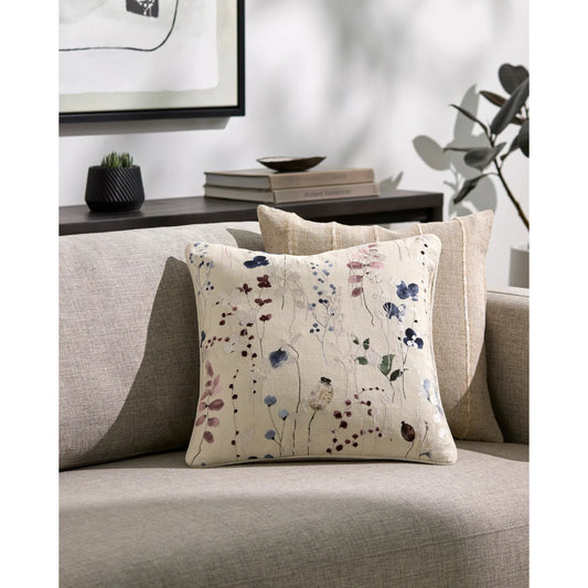 Painterly Florals Pillow - 498476 by Surya in ivory, lavender, slate blue, dusty rose, sage green, burgundy. Made from front: 100% cotton, back: 100% cotton in a cottage &