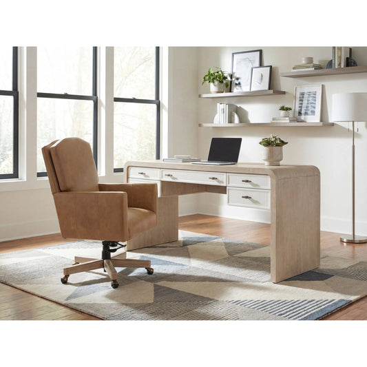 Shore Executive Chair by Hooker Furniture in brown and light wood. Made from leather, aniline plus top grain leather in a unique style.