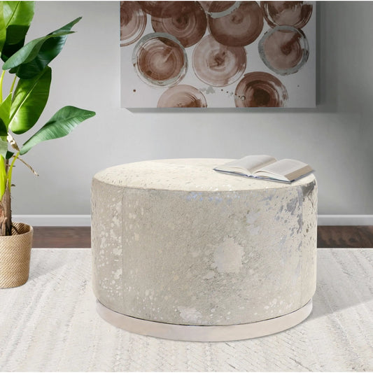 Safari Steel & Cowhide Ottoman - PGN-1318 by Pasargad Home in silver. Made from steel, cowhide in a unique style.
