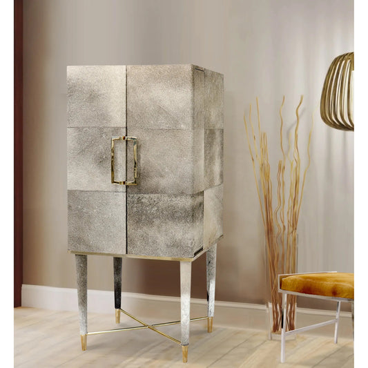 Safari Steel & Cowhide Cabinet - PGN-847 by Pasargad Home in gold, silver. Made from steel, cowhide in a unique style.