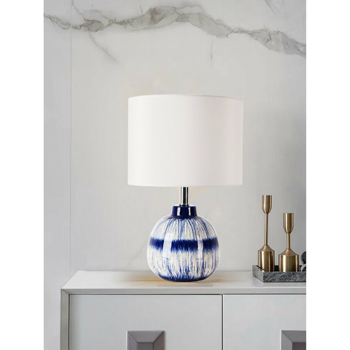 004 SI-1834229 | Lifestyle | Joshua Table Lamp by Pasargad Home in white, blue. Made from metal, ceramic in a transitional style.