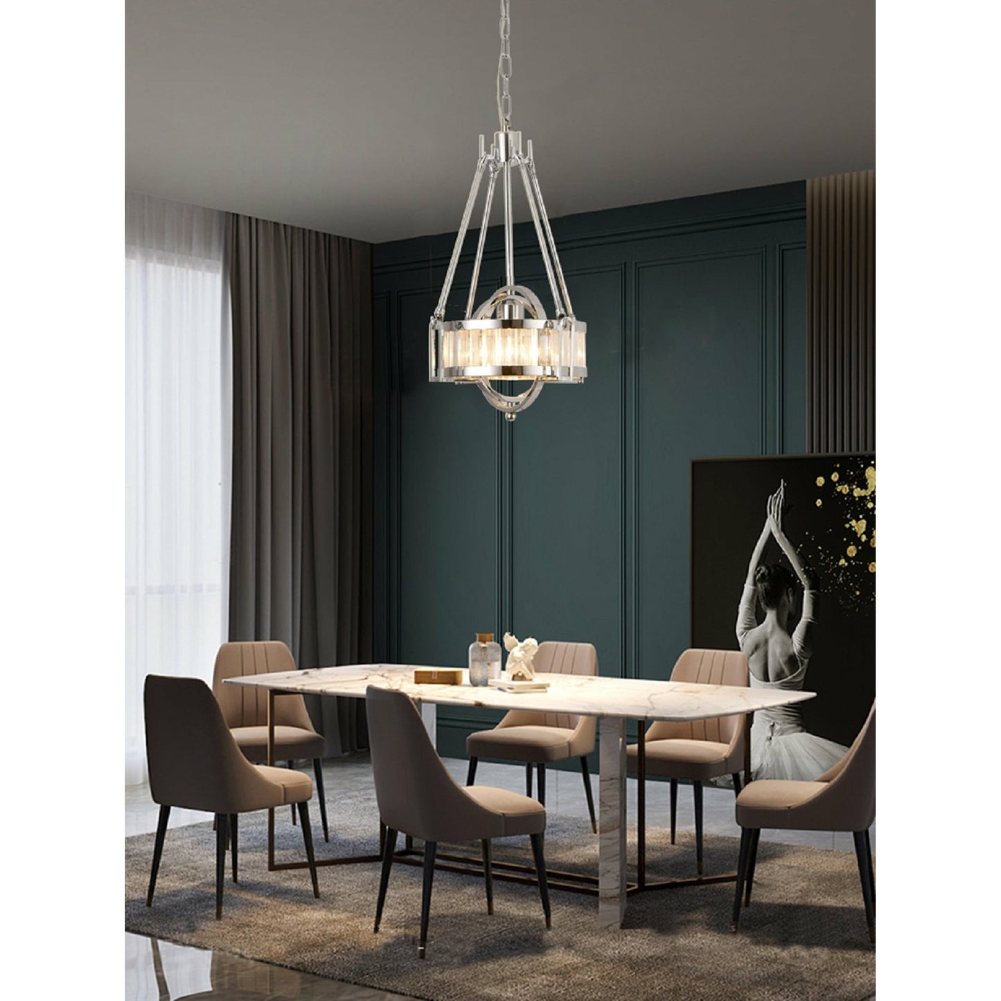 007 SI-1834213 | Lifestyle | Bistro Pendant by Pasargad Home in silver. Made from metal, glass in a modern style.