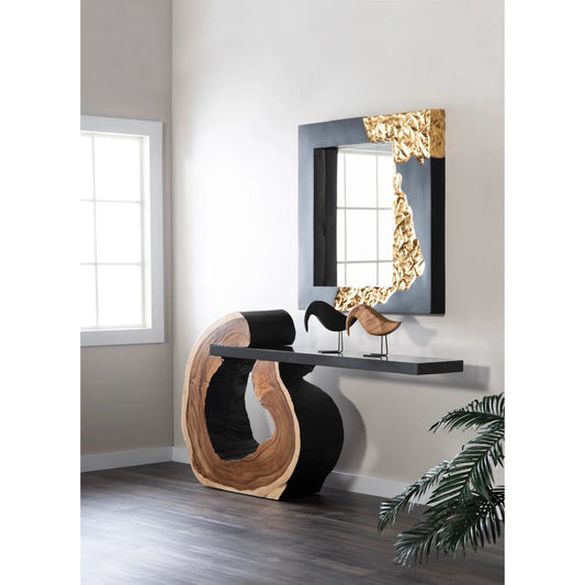 Mercury Mirror Square by Phillips Collection in black, gold leaf. Made from resin, resin composite in a modern style.
