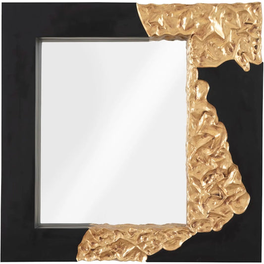 Mercury Mirror Square by Phillips Collection in black, gold leaf. Made from resin, resin composite in a modern style.