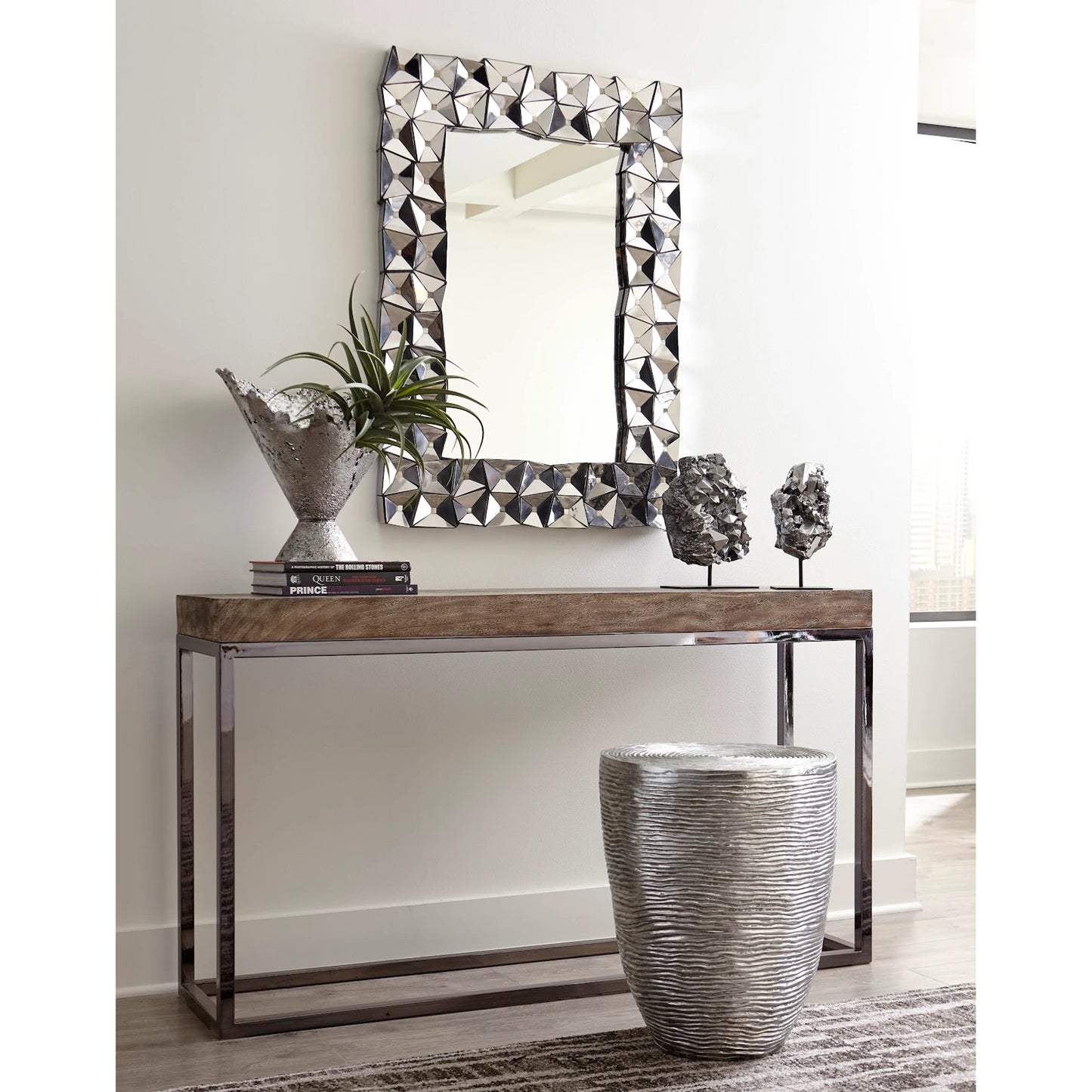 002 SR-939445 | Lifestyle | Divot Mirror by Phillips Collection in silver and silver. Made from resin metal, stainless steel in a eclectic & global style.