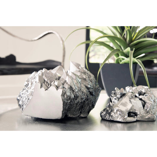 Cast Crystal Tabletop Object II by Phillips Collection in silver and liquid silver. Made from resin, resin composite in a rustic style.