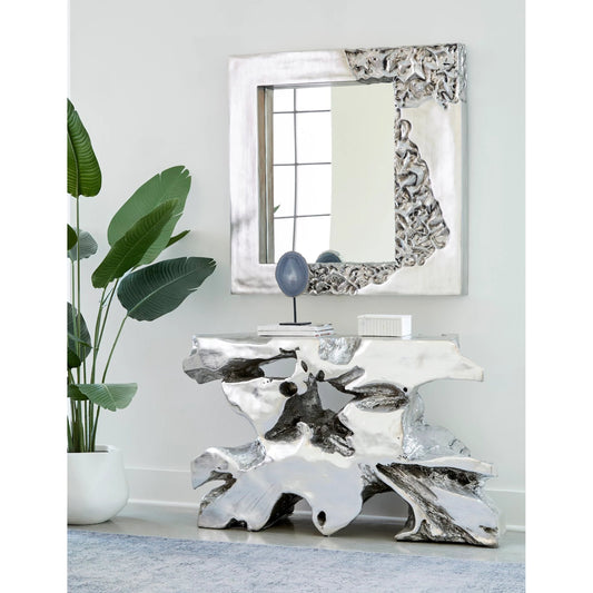 Mercury Square Silver Mirror by Phillips Collection in silver and silver leaf. Made from resin, resin composite in a modern style.