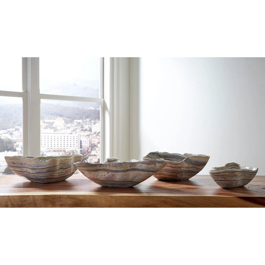 Cast Onyx Bowl Faux Finish, Medium by Phillips Collection in gray. Made from resin in a rustic style.