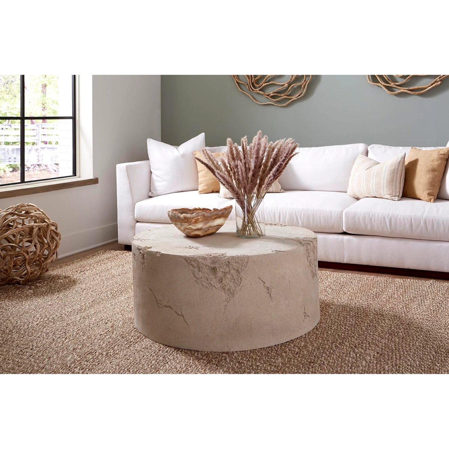 005 SI-1944861 | Lifestyle | Formation Coffee Table by Phillips Collection in off white and roman stone. Made from resin composite in a modern style.