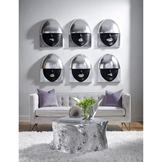 Fashion Faces Large Pout Black and Silver Wall Art by Phillips Collection in black, silver and silver leaf. Made from resin in a modern style.