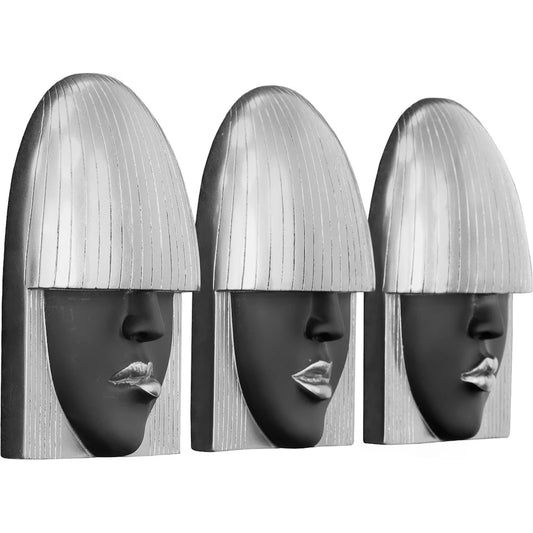 Fashion Faces Small Black and Silver Wall Art Set by Phillips Collection in black, silver and silver leaf. Made from resin in a modern style.