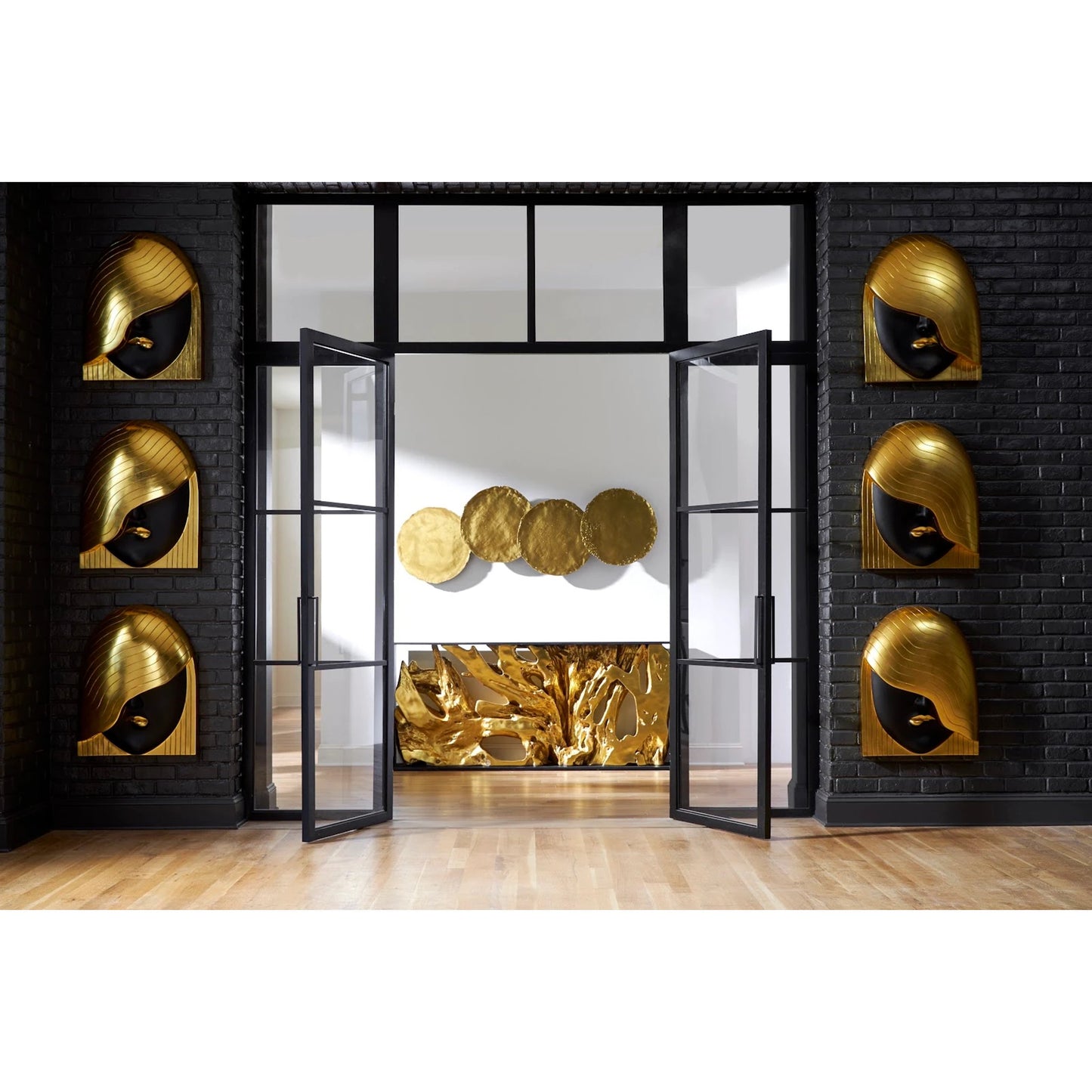 010 SI-1944838 | Lifestyle | Fashion Faces Wave Large Black and Gold Wall Art by Phillips Collection in black, gold and gold leaf. Made from resin in a modern style.