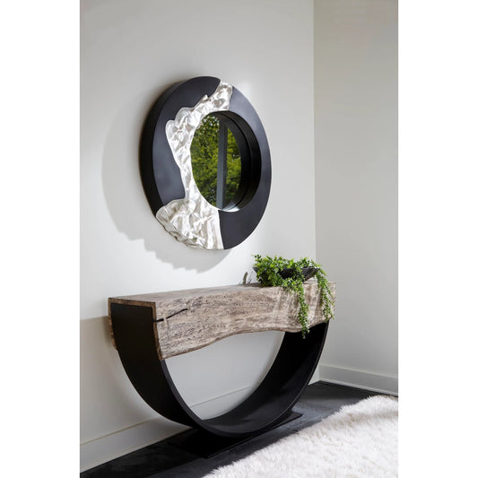 Mercury Mirror by Phillips Collection in black, silver and silver leaf. Made from resin glass in a modern style.