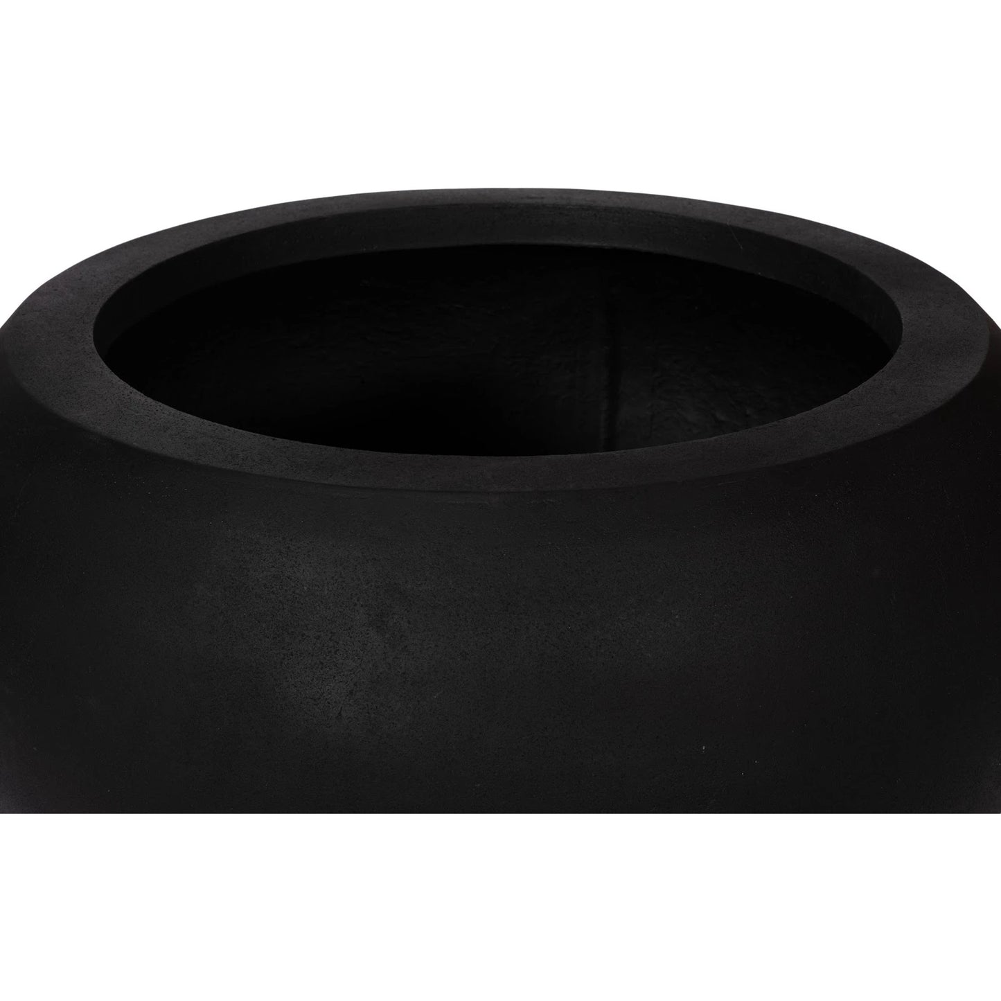 003 SI-2138229 | Closeup | Rounded Planter by Phillips Collection in black and black stone cast. Made from resin in a modern style.