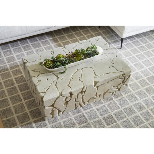 Chunk Coffee Table by Phillips Collection in roman stone. Made from resin in a rustic style.