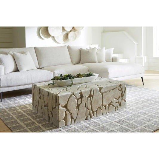 Chunk Coffee Table by Phillips Collection in roman stone. Made from resin in a rustic style.