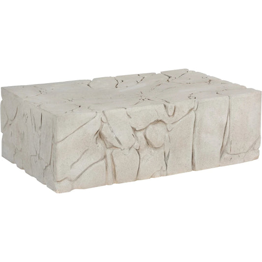 Chunk Coffee Table by Phillips Collection in roman stone. Made from resin in a rustic style.