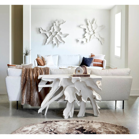 Cast Teak Root Console by Phillips Collection in white and white stone. Made from resin, stone composite in a modern style.