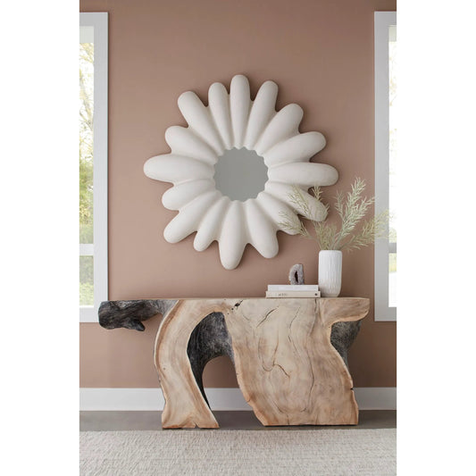 Radial Shell Mirror by Phillips Collection in off white and white stone. Made from resin glass in a modern style.